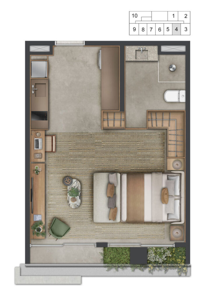 Planta 38m² opção Decorado