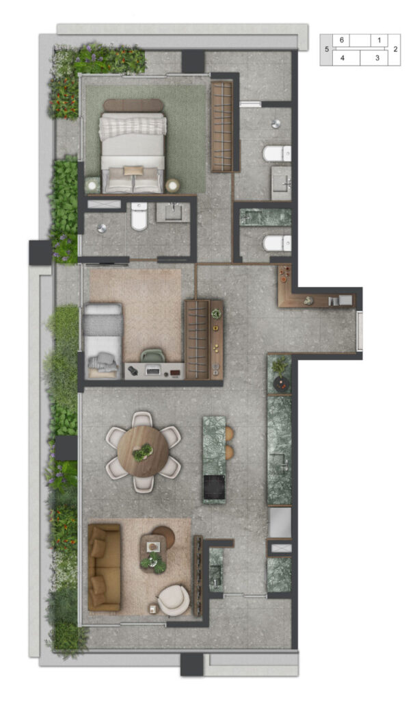 Planta 92m² opção Decorado